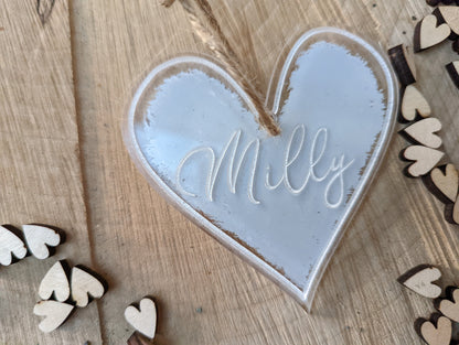 Modern Acrylic Name Places in Heart Shape And Different Colour Splash Backs - Unique Personalised Acrylic Favours  - Wedding Titles