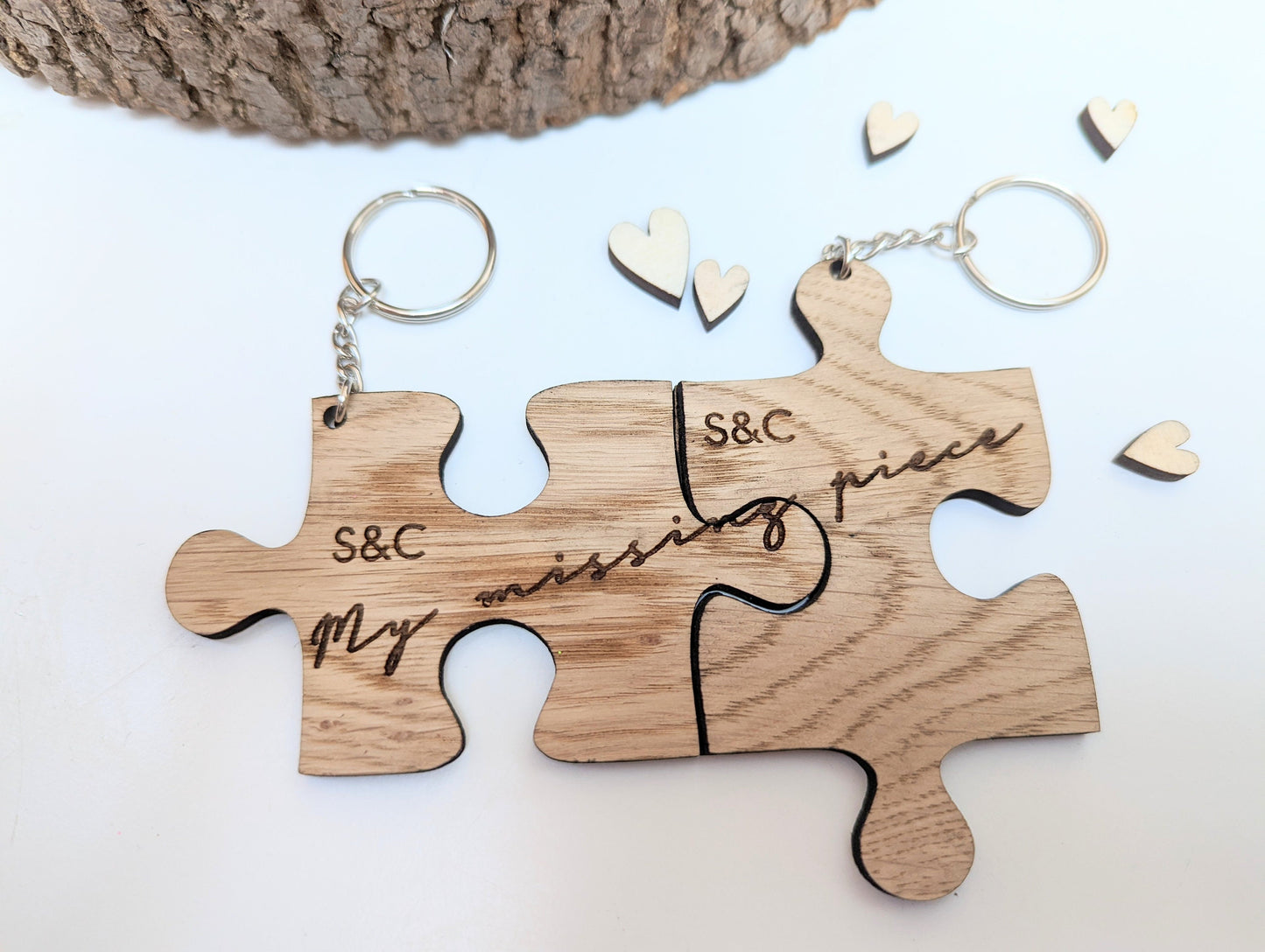 My Missing Piece Personalised Jigsaw Keyring, Wooden Valentines Jigsaw Keyring with Initials, Missing Piece Jigsaw Keyring