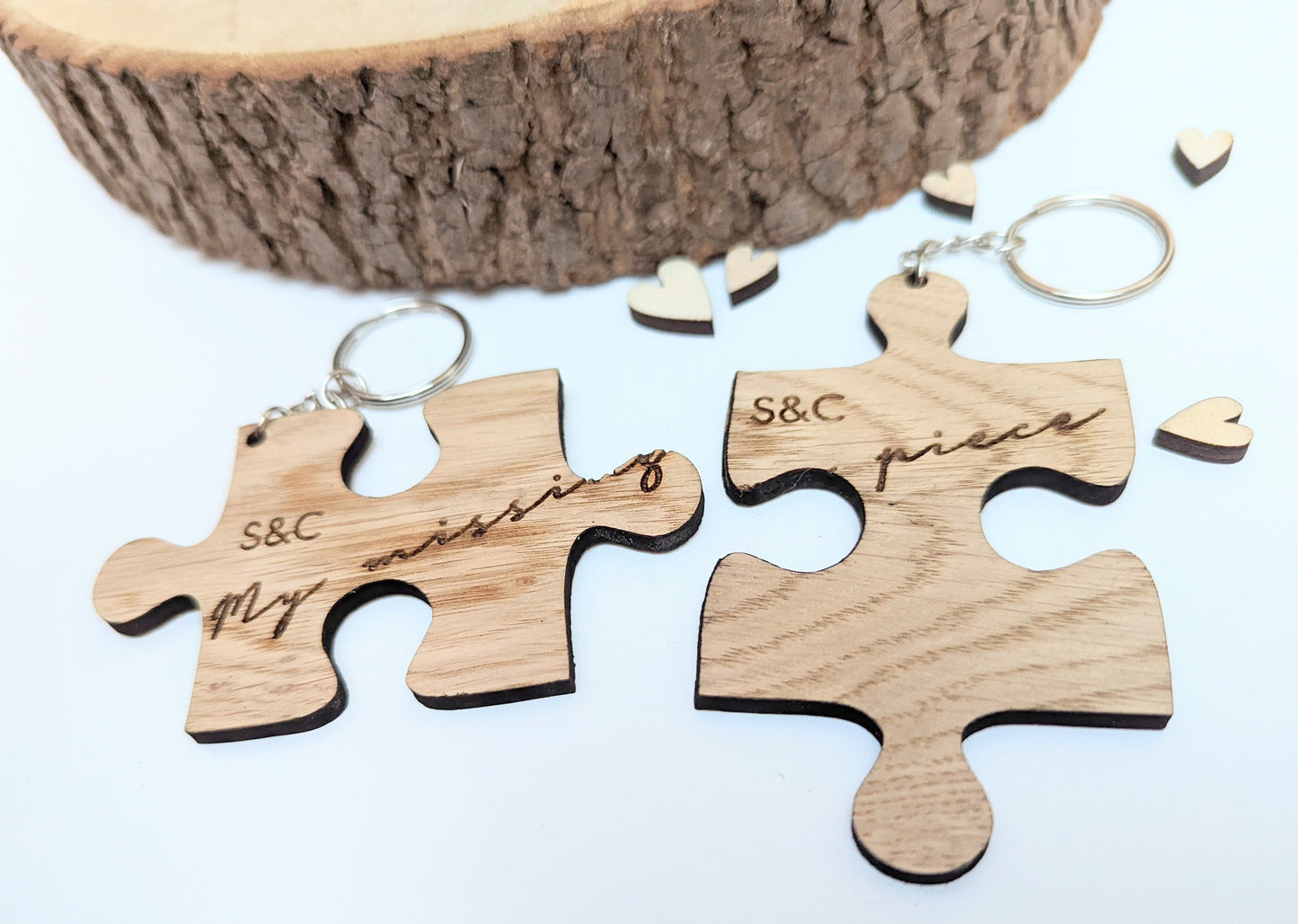 My Missing Piece Personalised Jigsaw Keyring, Wooden Valentines Jigsaw Keyring with Initials, Missing Piece Jigsaw Keyring