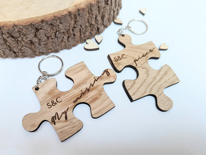 My Missing Piece Personalised Jigsaw Keyring, Wooden Valentines Jigsaw Keyring with Initials, Missing Piece Jigsaw Keyring