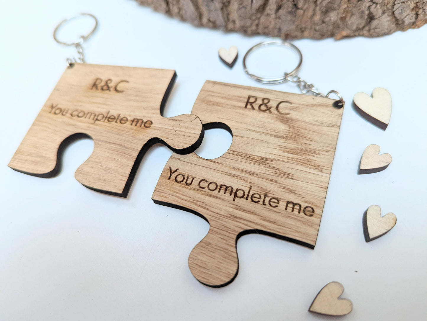 You Complete Me Personalised Jigsaw Keyring, Wooden Valentines Jigsaw Keyring with Initials, You Complete Me Jigsaw Keyring