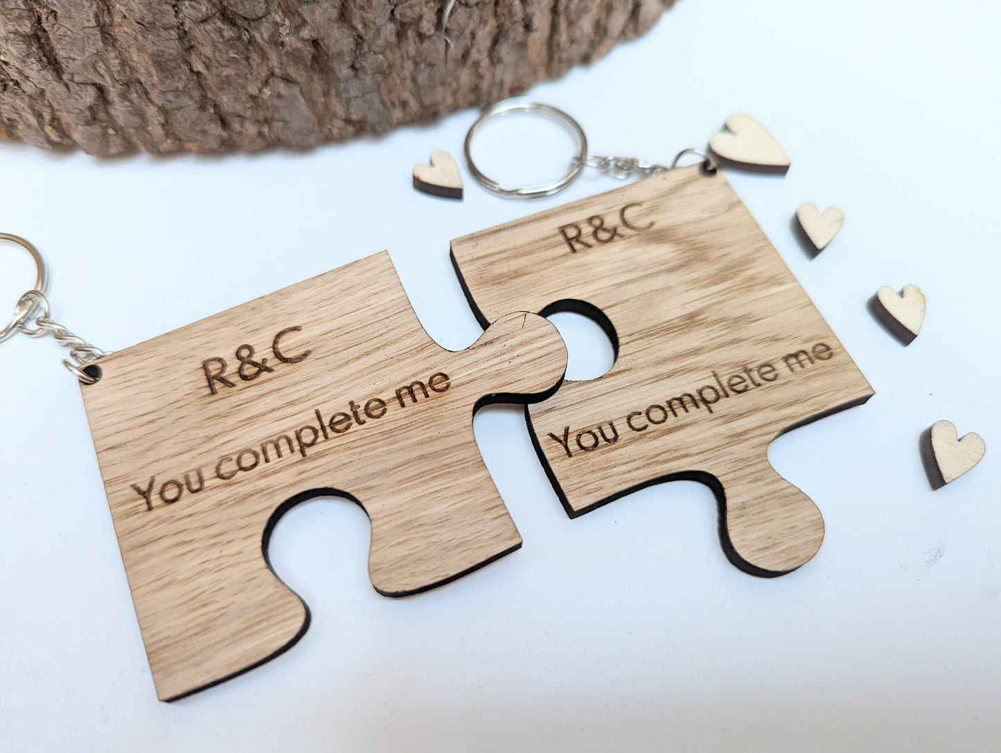 You Complete Me Personalised Jigsaw Keyring, Wooden Valentines Jigsaw Keyring with Initials, You Complete Me Jigsaw Keyring