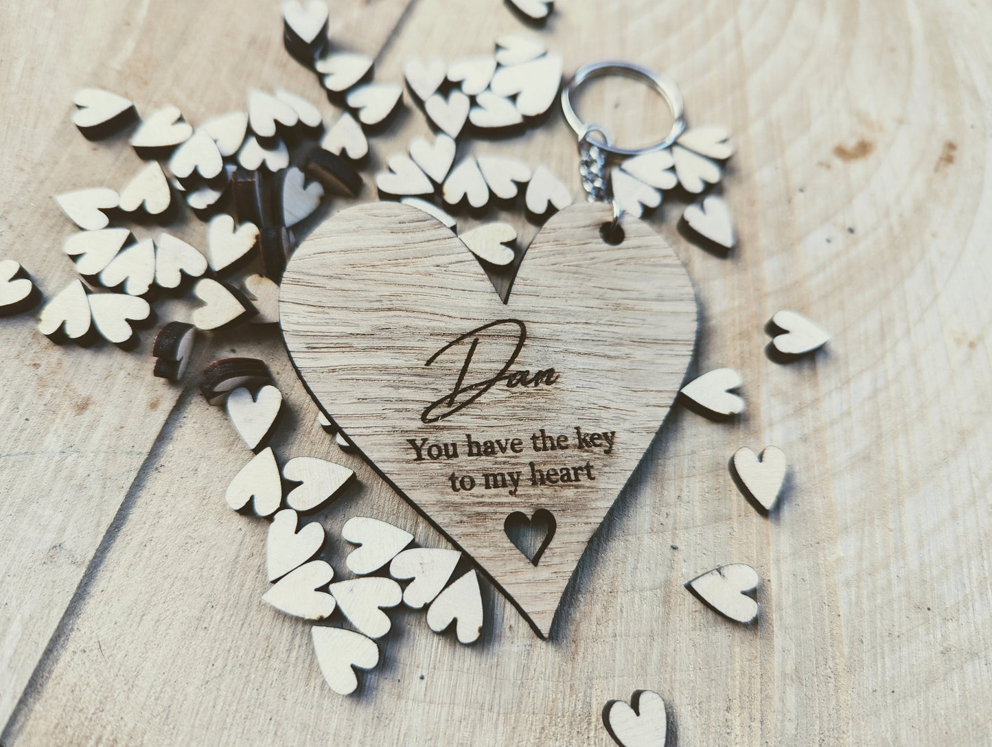 Personalised key to my heart keyring - Valentines small gift - Name key to my heart wooden gift - Key to my heart keyring