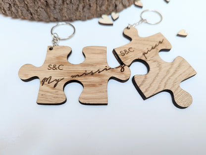 My Missing Piece Personalised Jigsaw Keyring, Wooden Valentines Jigsaw Keyring with Initials, Missing Piece Jigsaw Keyring