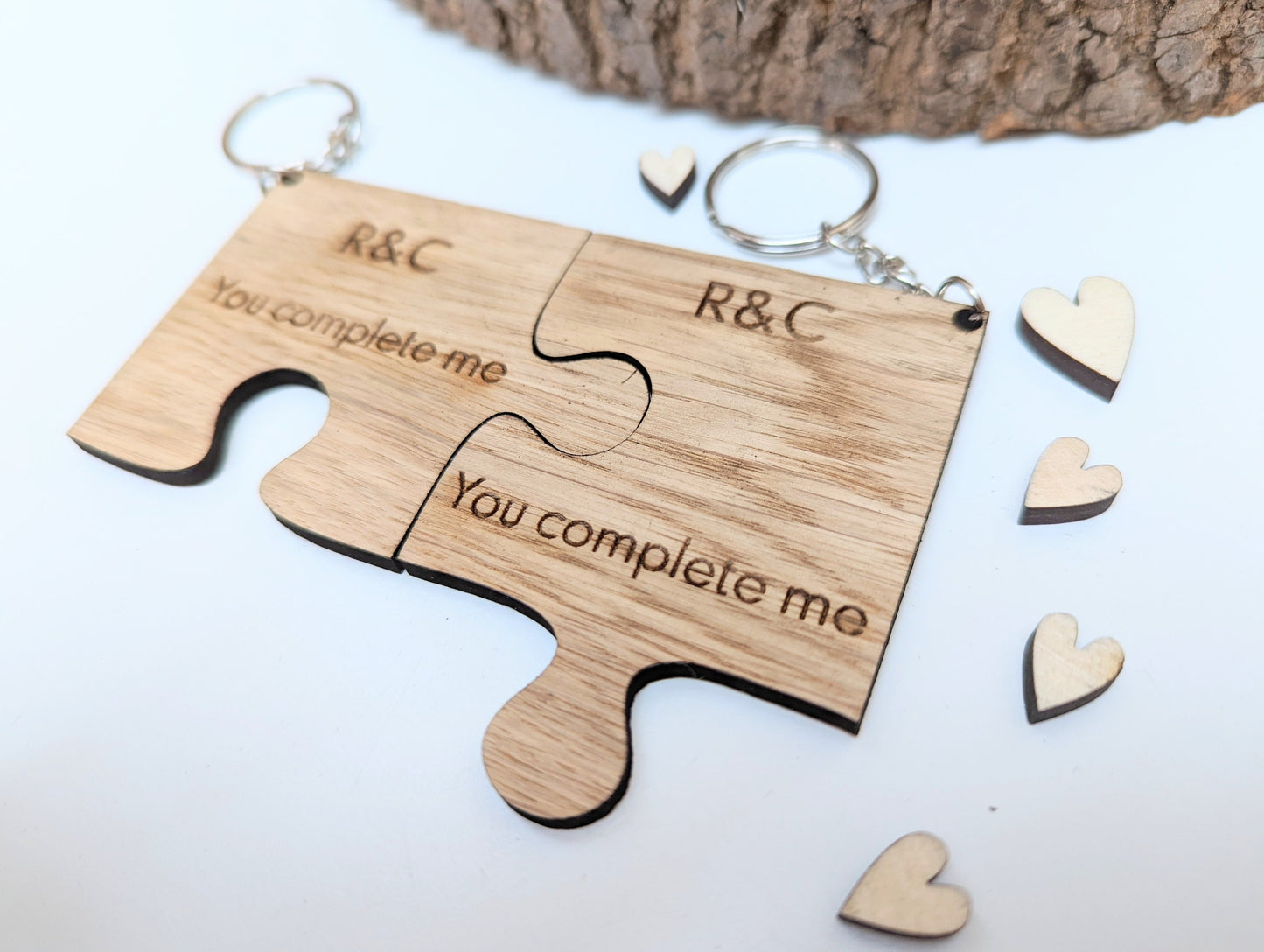 You Complete Me Personalised Jigsaw Keyring, Wooden Valentines Jigsaw Keyring with Initials, You Complete Me Jigsaw Keyring