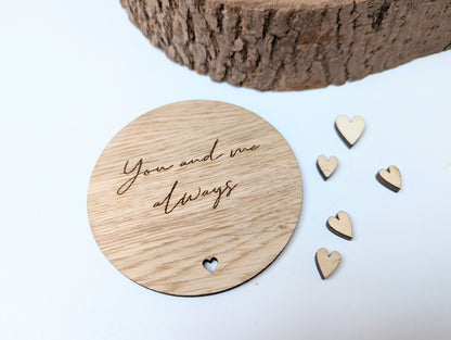 You and me always engraved wooden coaster, Gift for Her, Gift for Him, Coaster with Message You and Me Always