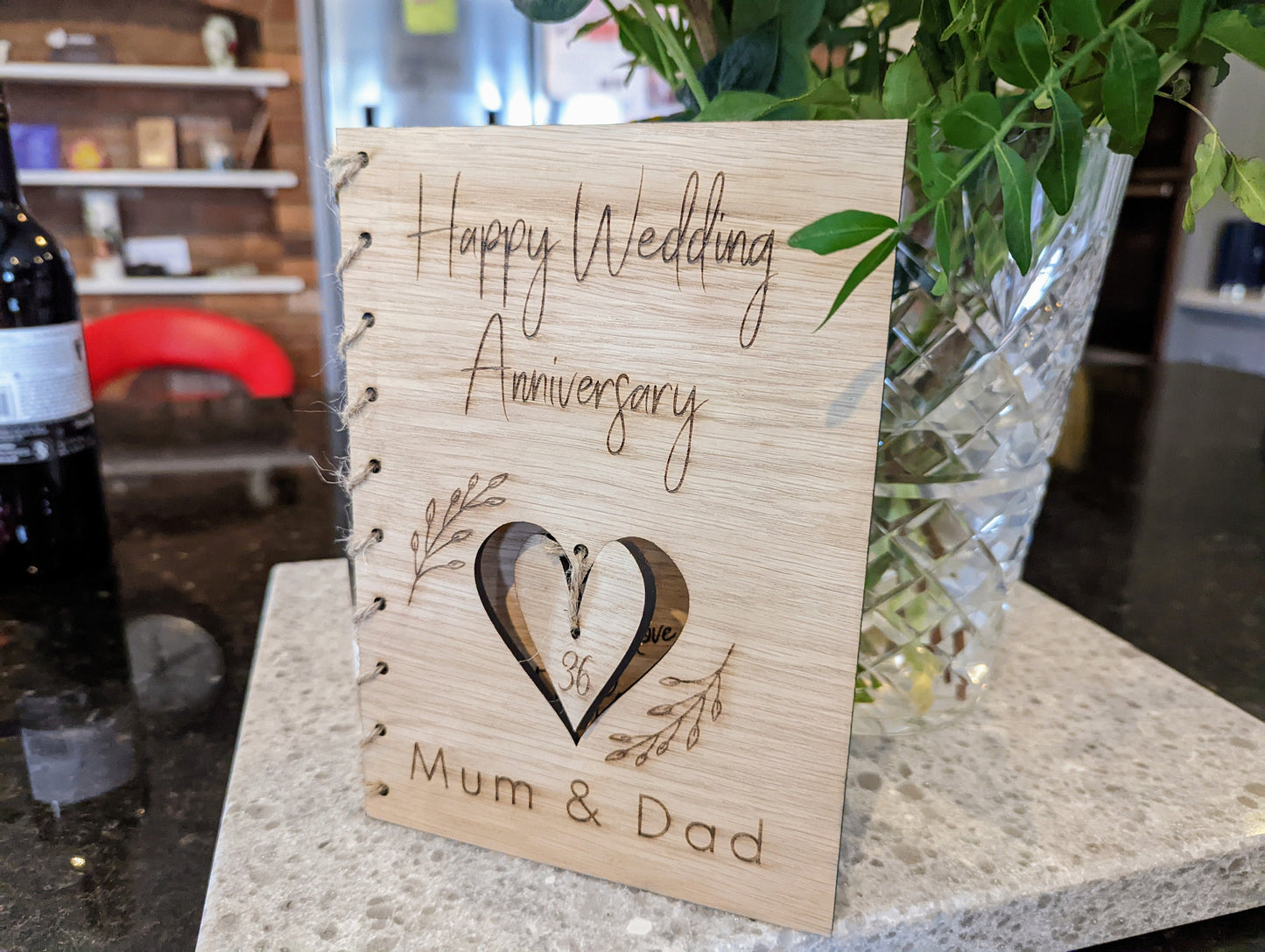 Personalised Wooden Anniversary Gift. Custom Wooden Wedding Anniversary Card. 5th Anniversary Present. Rustic Wood Anniversary Card.