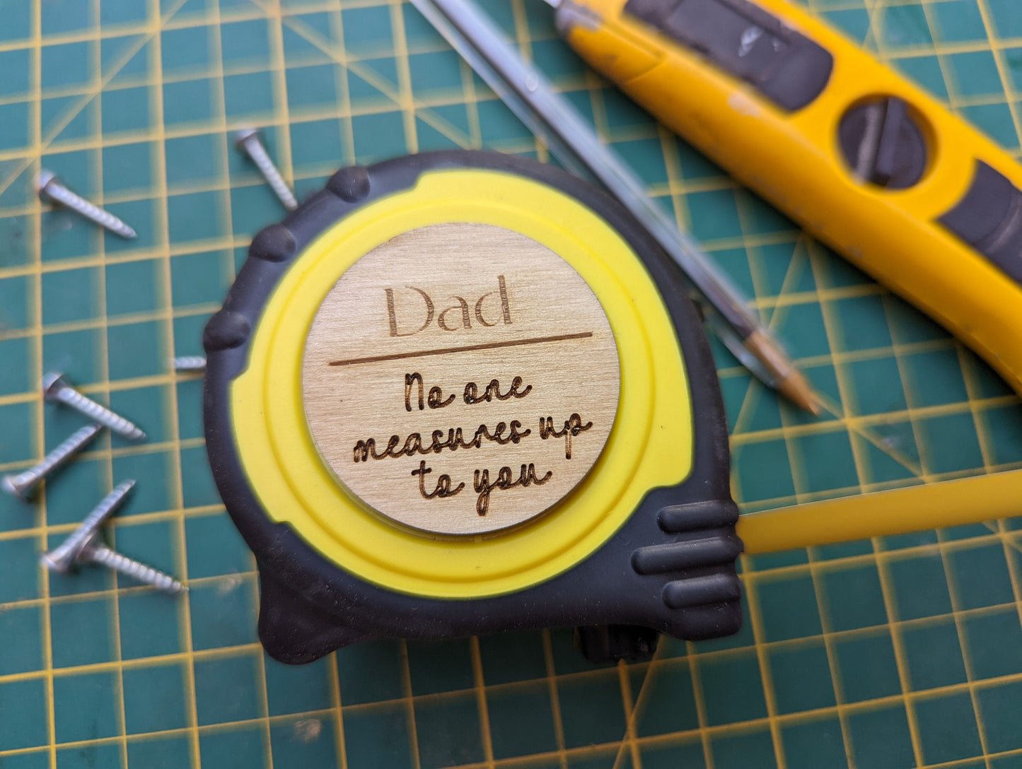 Dad no one measures up to you tape measure or Grandad no one measures up to you tape measure. Personalised tape measure for Father's Day