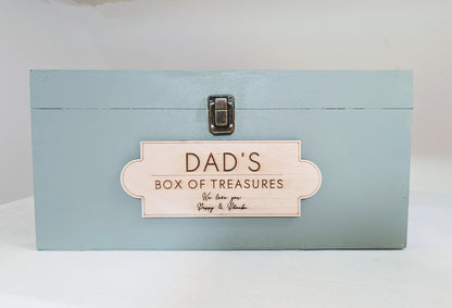 Personalised large keepsake wooden box for Father's Day, any name. Dad, Daddy, Grandad or Grandpa wood box of treasures. Dad's memory box.