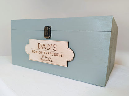 Personalised large keepsake wooden box for Father's Day, any name. Dad, Daddy, Grandad or Grandpa wood box of treasures. Dad's memory box.