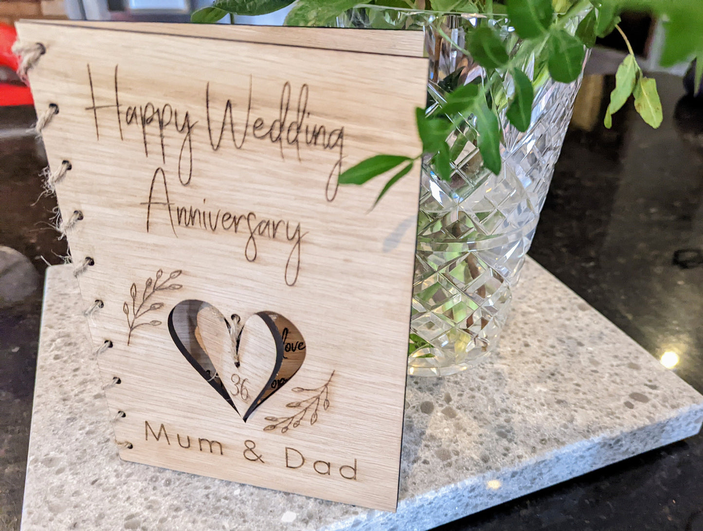 Personalised Wooden Anniversary Gift. Custom Wooden Wedding Anniversary Card. 5th Anniversary Present. Rustic Wood Anniversary Card.