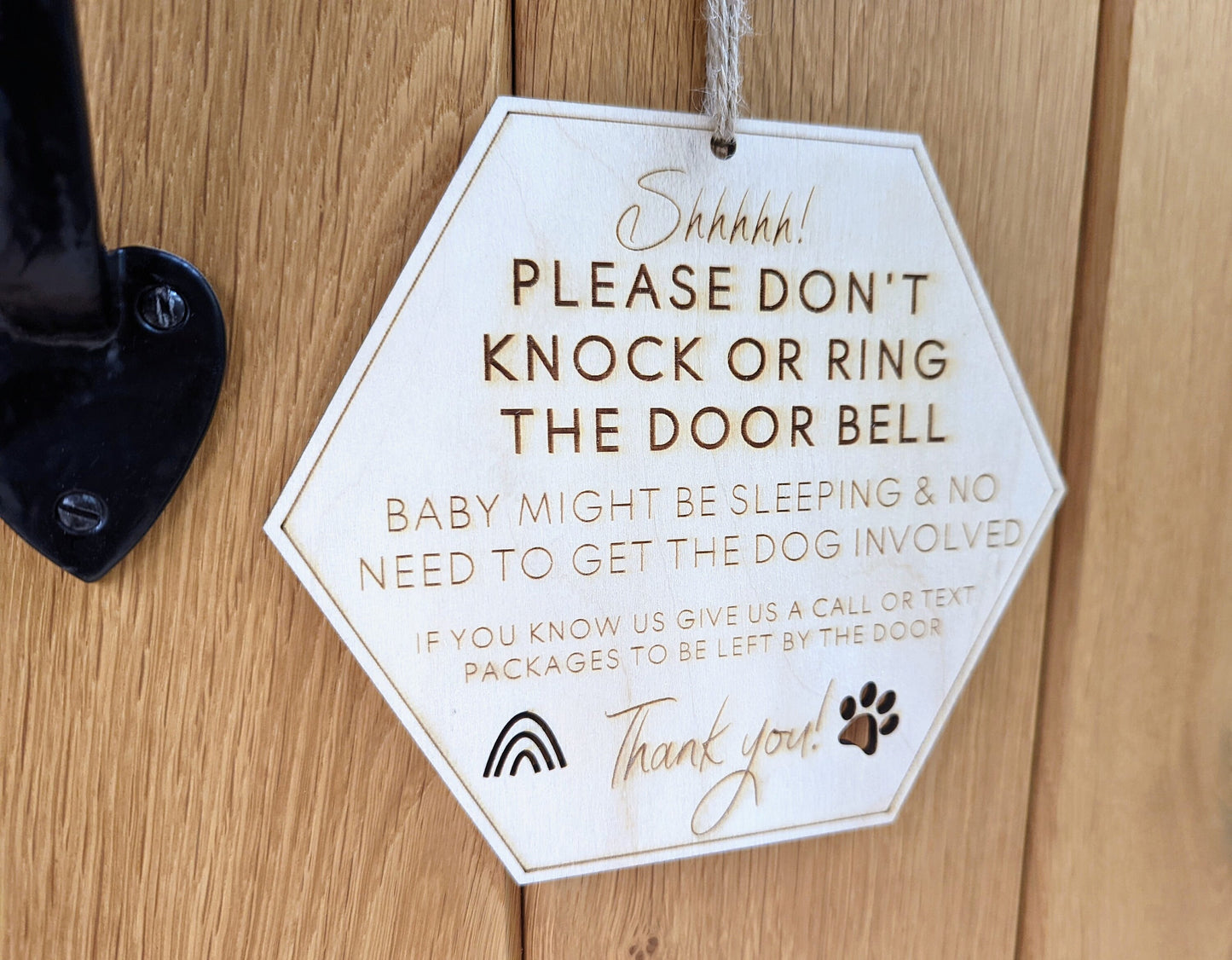 Personalised please don't ring the doorbell our baby is sleeping and our dog will bark sign - Don't wake the baby or disturb the dog sign.