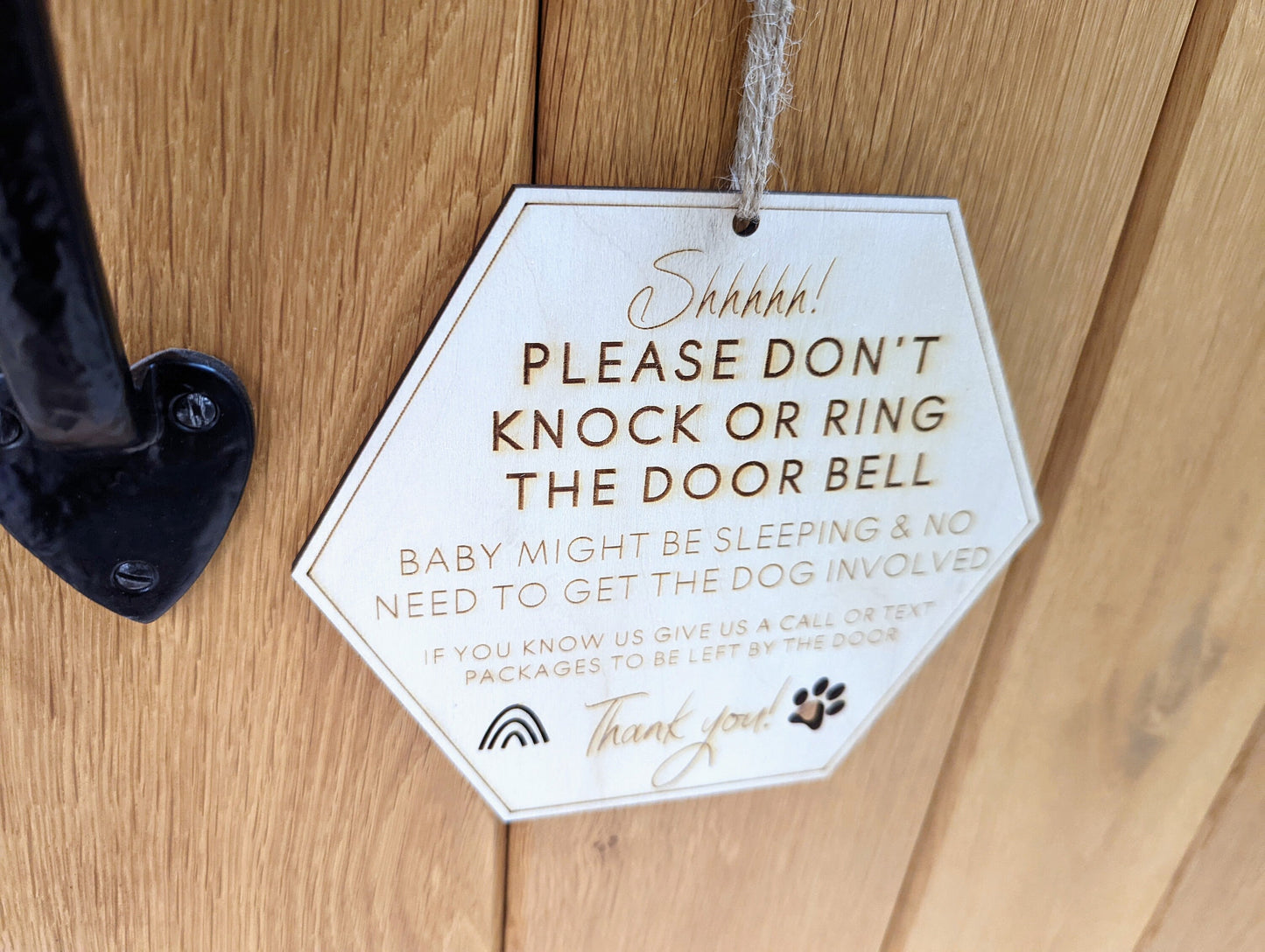 Personalised please don't ring the doorbell our baby is sleeping and our dog will bark sign - Don't wake the baby or disturb the dog sign.