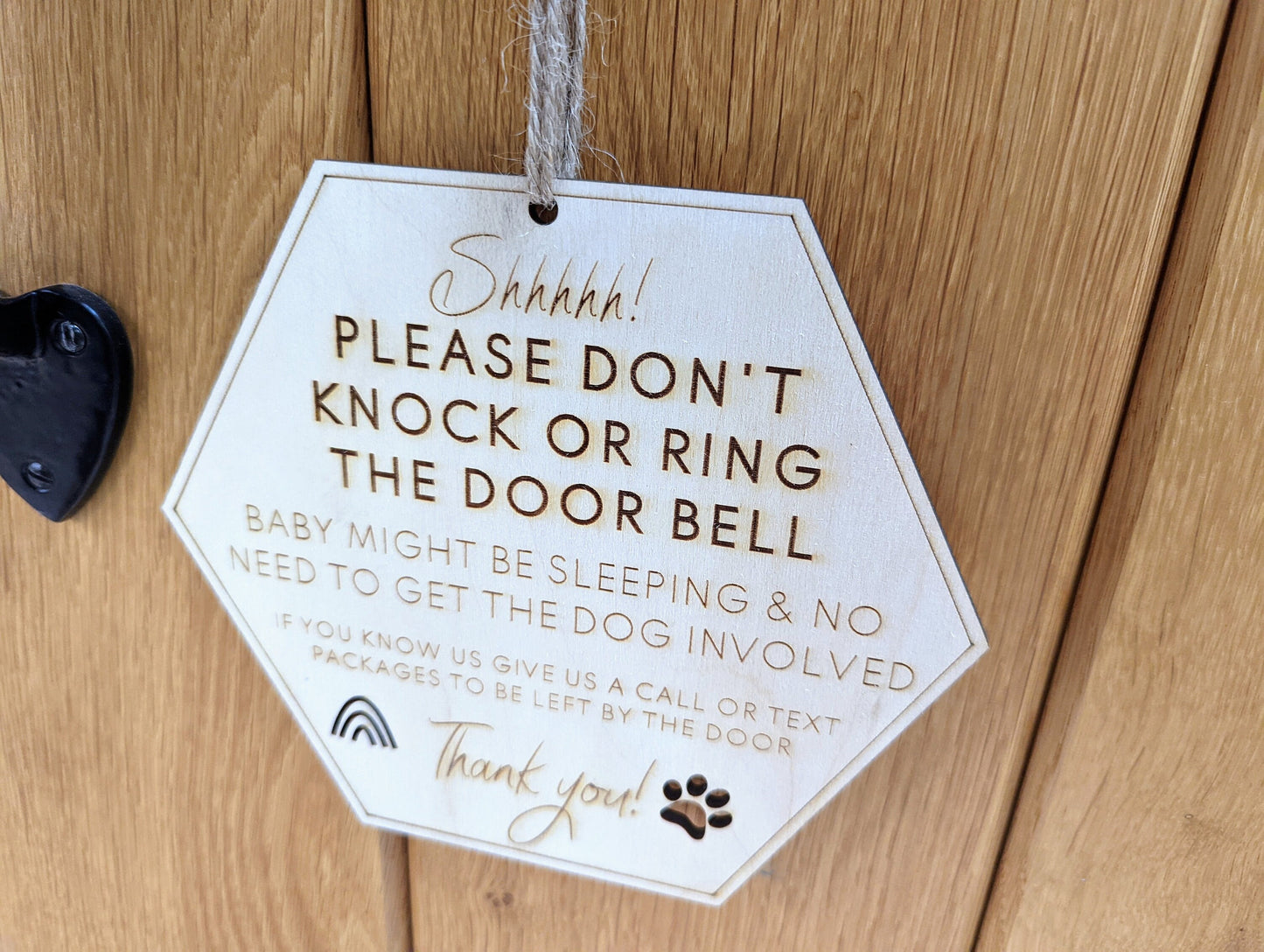 Personalised please don't ring the doorbell our baby is sleeping and our dog will bark sign - Don't wake the baby or disturb the dog sign.