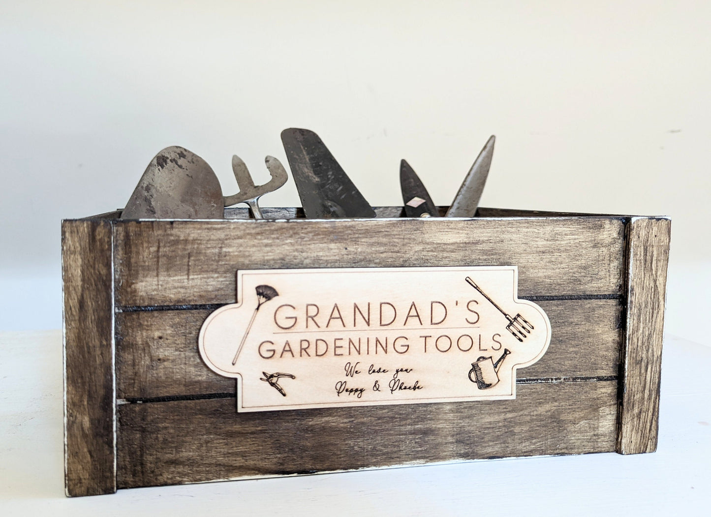 Personalised Rustic Gardening Tools Wooden Crate. Father's Day Gardening Tools Wooden Box With Any Name. Gardening Tools Box for Dad/Grandad