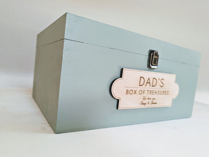 Personalised large keepsake wooden box for Father's Day, any name. Dad, Daddy, Grandad or Grandpa wood box of treasures. Dad's memory box.