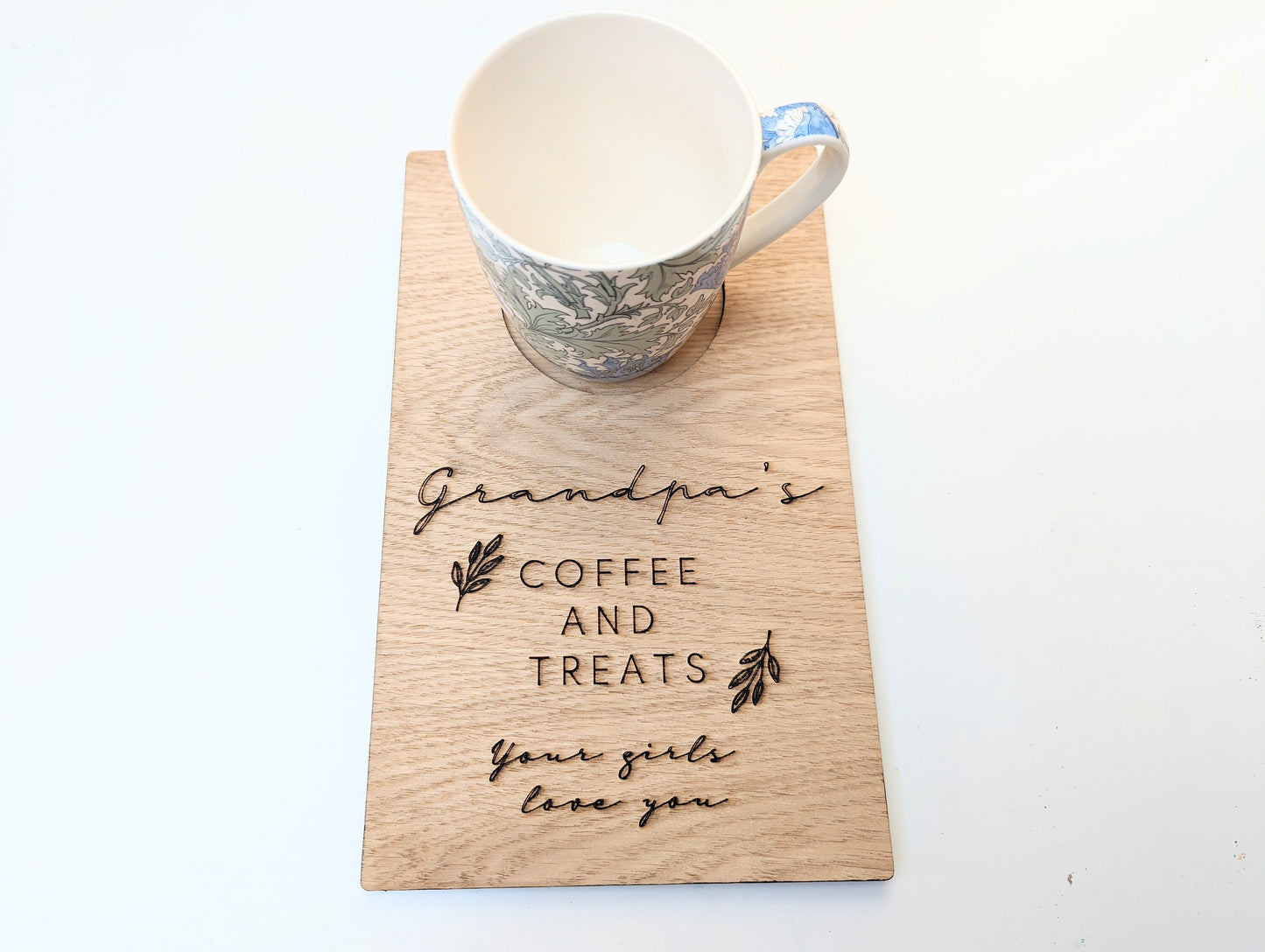 Personalised Rustic Coffee, Tea Sofa Tray - Engraved Wooden Tray for Tea, Coffee & Biscuits, Treats. Gift for Mum, Grandma, Dad, Grandad