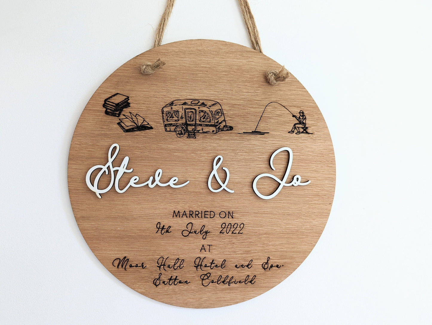 Personalised Wooden Wedding, Anniversary or Engagement Gift - Wooden Sign for Couple with Names, Dates, Places and Images for the Couple