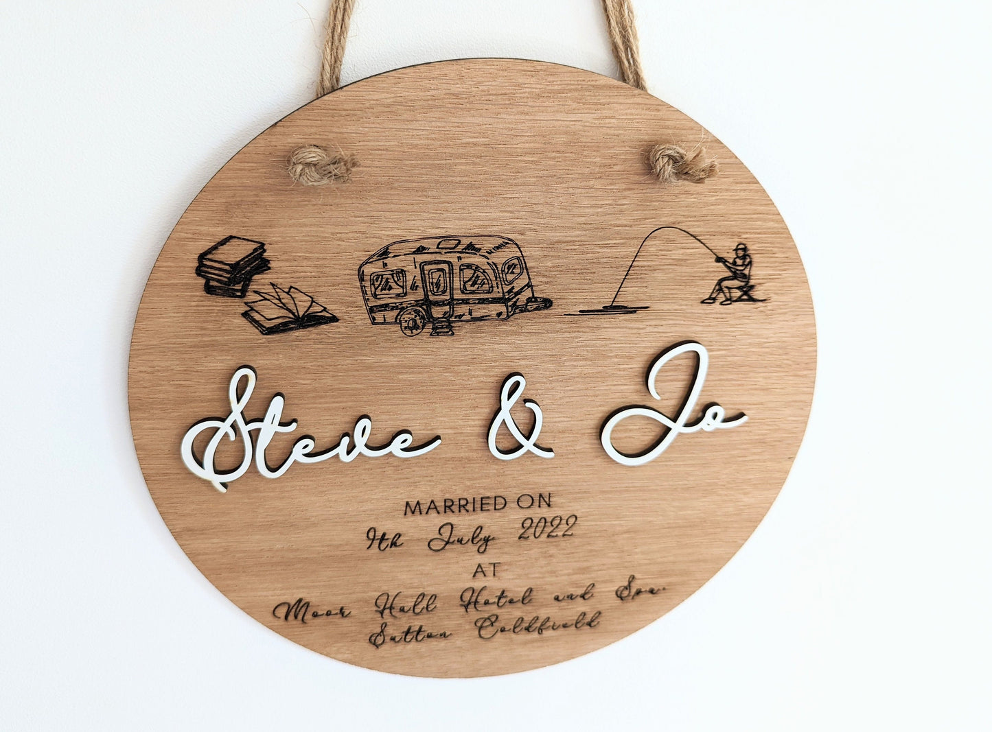 Personalised Wooden Wedding, Anniversary or Engagement Gift - Wooden Sign for Couple with Names, Dates, Places and Images for the Couple