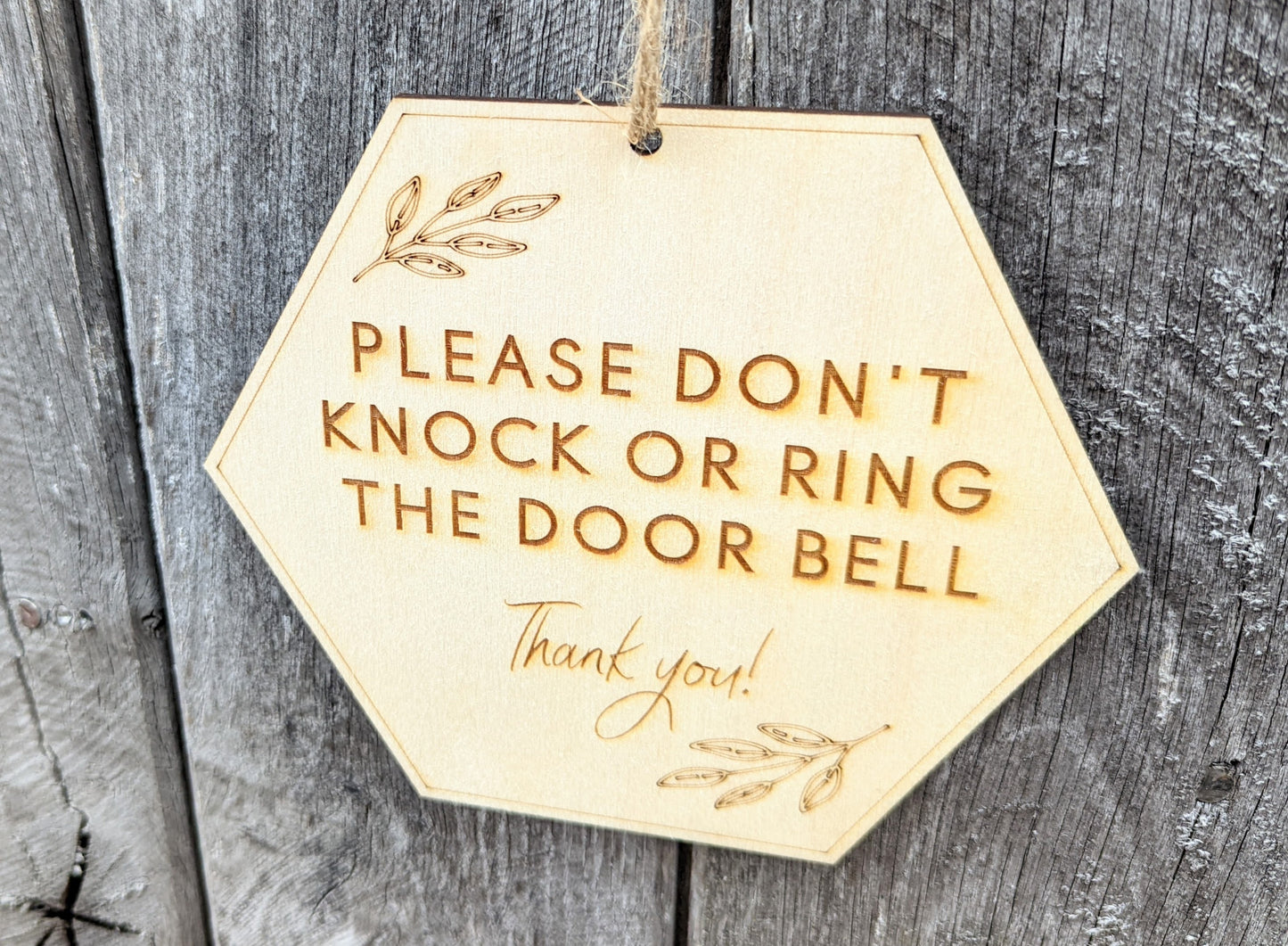 Wooden please don't knock or ring the doorbell sign. Please don't knock the door wood sign. Please don't ring the bell wood sign.