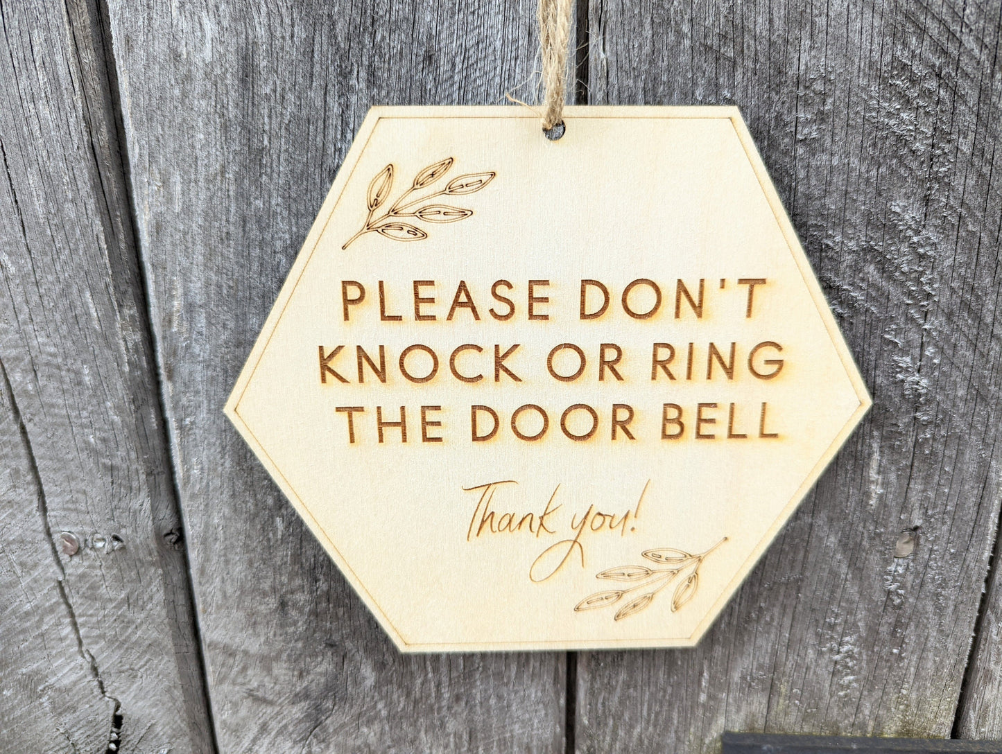 Wooden please don't knock or ring the doorbell sign. Please don't knock the door wood sign. Please don't ring the bell wood sign.