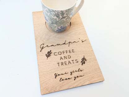 Personalised Rustic Coffee, Tea Sofa Tray - Engraved Wooden Tray for Tea, Coffee & Biscuits, Treats. Gift for Mum, Grandma, Dad, Grandad