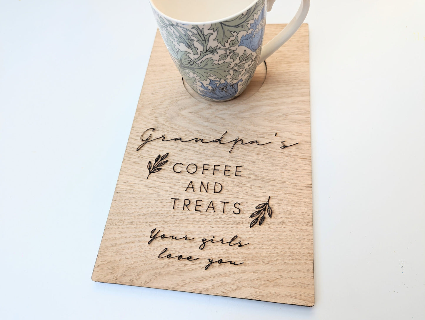 Personalised Rustic Coffee, Tea Sofa Tray - Engraved Wooden Tray for Tea, Coffee & Biscuits, Treats. Gift for Mum, Grandma, Dad, Grandad