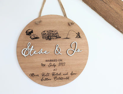 Personalised Wooden Wedding, Anniversary or Engagement Gift - Wooden Sign for Couple with Names, Dates, Places and Images for the Couple