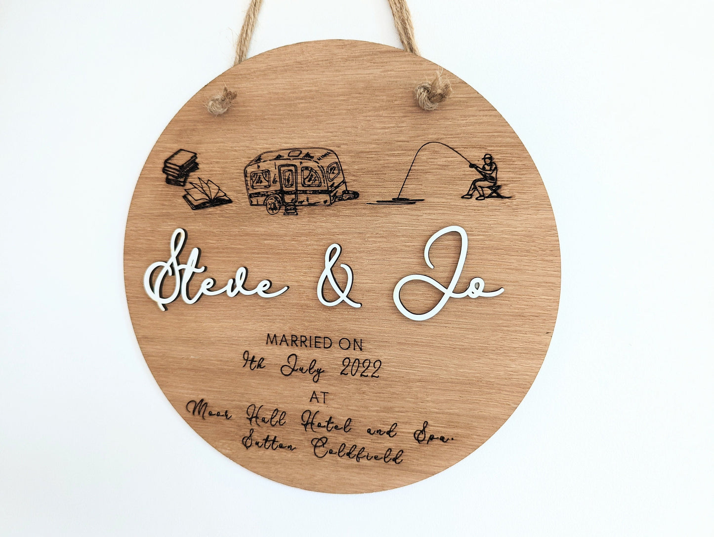 Personalised Wooden Wedding, Anniversary or Engagement Gift - Wooden Sign for Couple with Names, Dates, Places and Images for the Couple