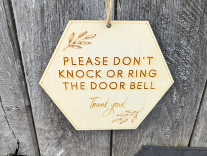 Wooden please don't knock or ring the doorbell sign. Please don't knock the door wood sign. Please don't ring the bell wood sign.