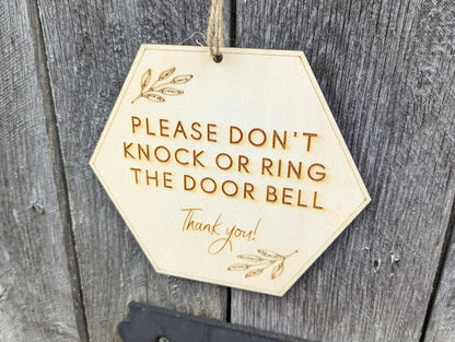 Wooden please don't knock or ring the doorbell sign. Please don't knock the door wood sign. Please don't ring the bell wood sign.