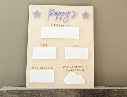 Starting school sign. First day of school photo board. Back to school sign. Sign for starting nursery, preschool or school.