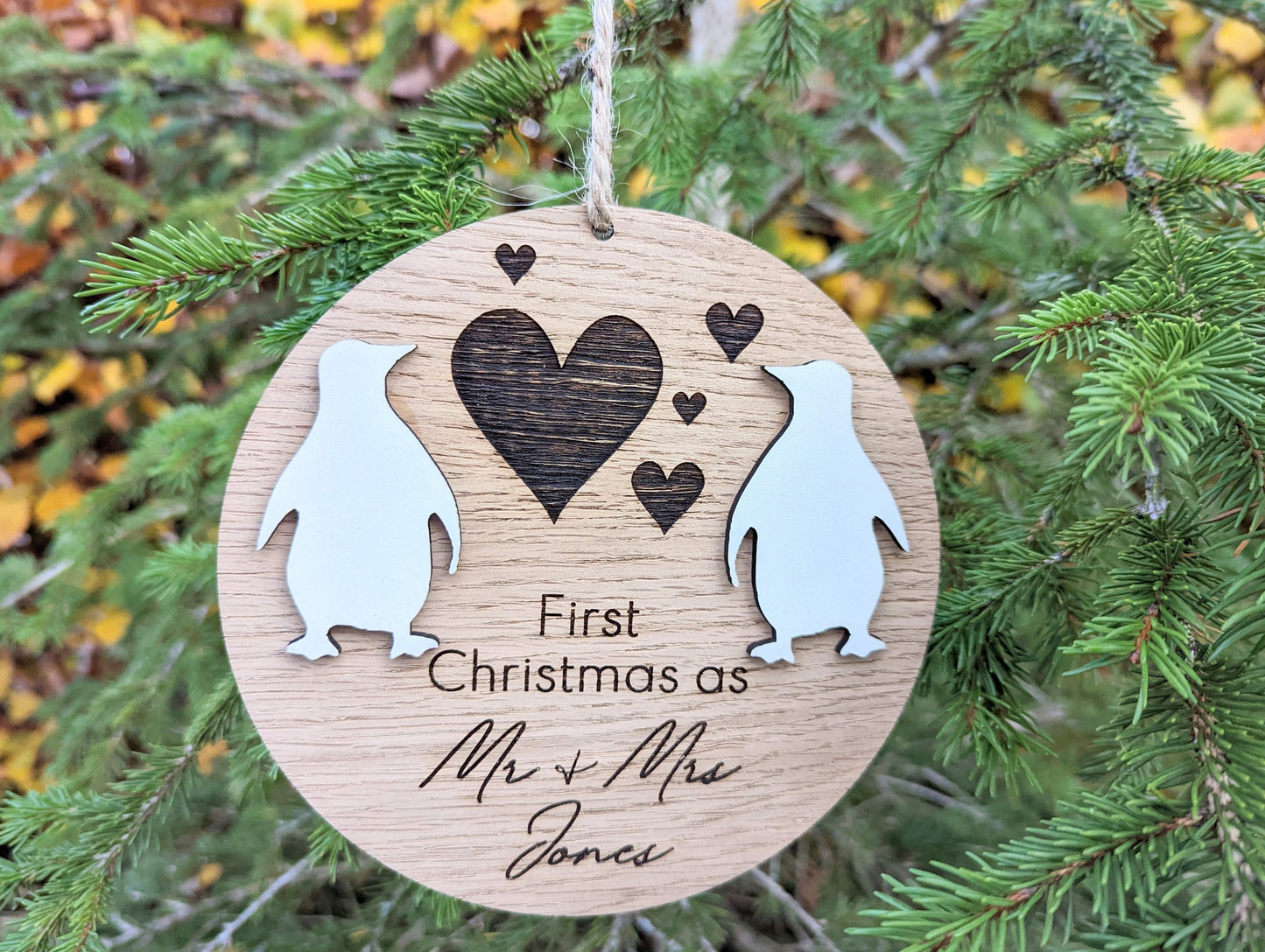 Personalised First Christmas as Mr and Mrs Bauble. Wooden first Christmas as Mr and Mrs Christmas Decoration. Gift for Mr and Mrs