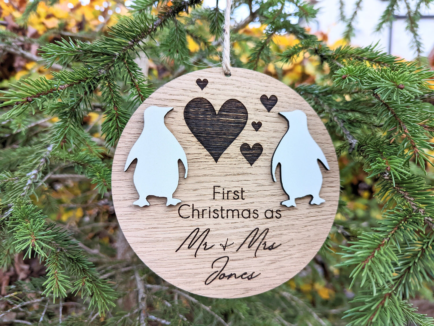 Personalised First Christmas as Mr and Mrs Bauble. Wooden first Christmas as Mr and Mrs Christmas Decoration. Gift for Mr and Mrs