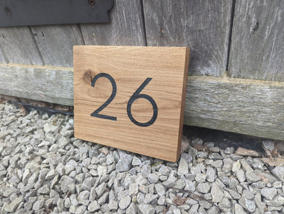 House Number Oak Sign. Engraved Address Oak Plaque. Oak Engraved House Sign. Door Number Sign.