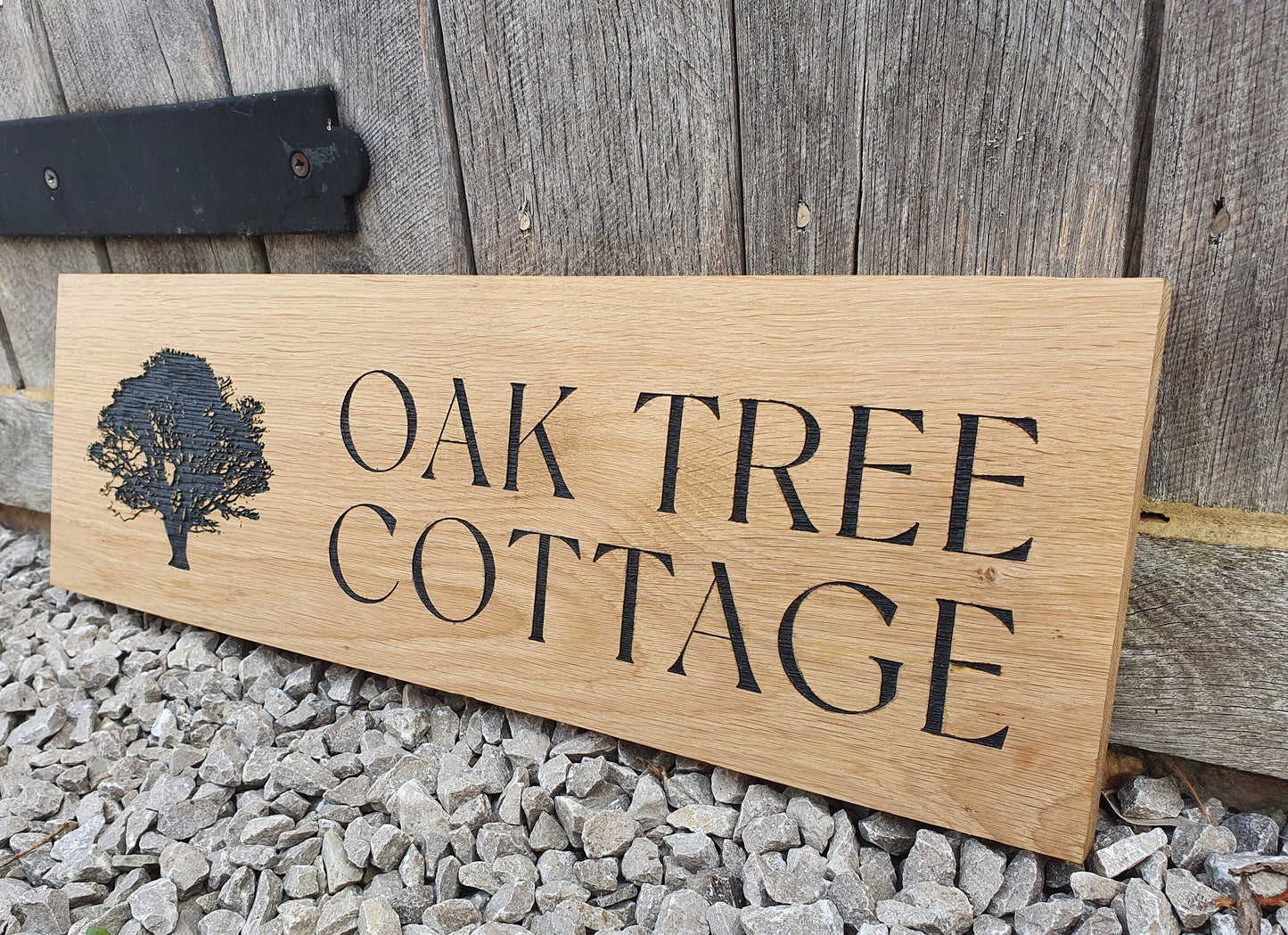 Large Address Sign, Solid Oak, Engraved and Filled With Black Paint - House Name and Any Image Oak Wood Plaque - Custom Outdoor Sign