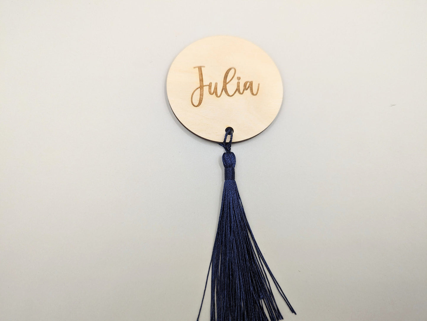 Rustic wooden placename with tassel. Tassels available in a range of colours. Wedding wood place cards with tassel. Tassel place names.