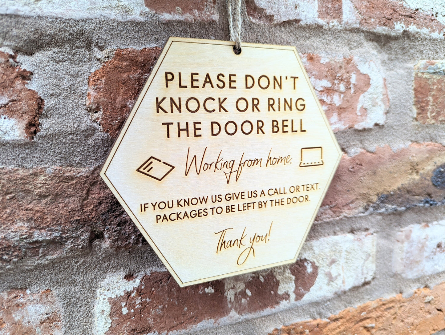 Please don't knock or ring the doorbell working from home sign. Working from home don't disturb sign. Sign for working from home don't knock