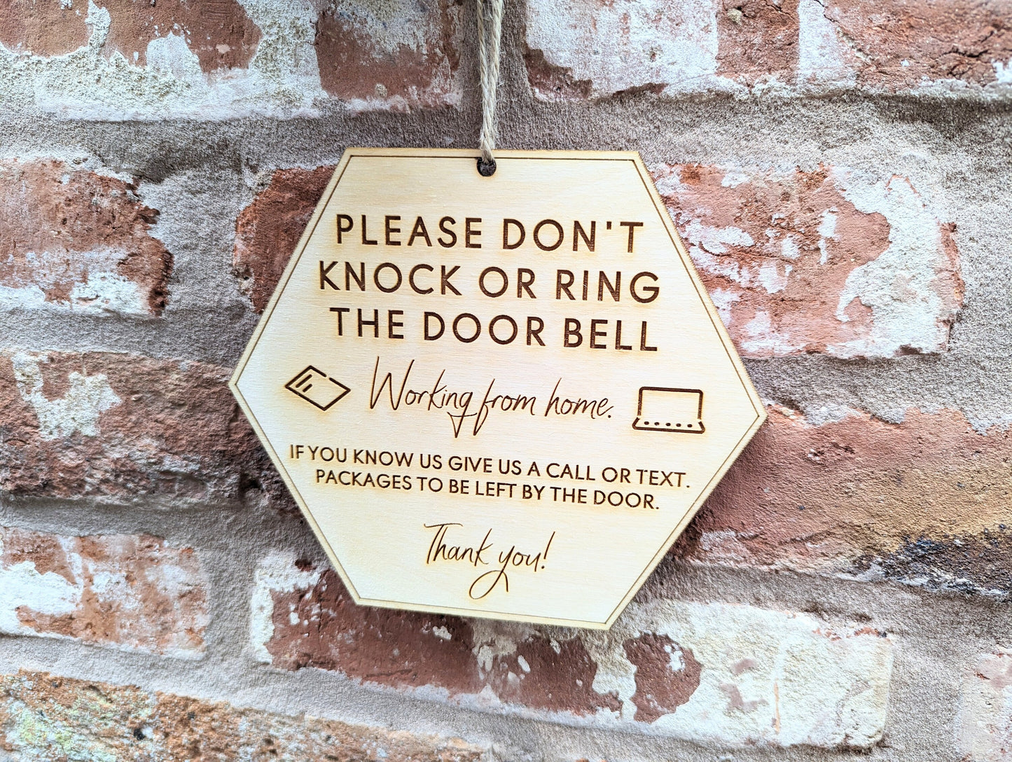 Please don't knock or ring the doorbell working from home sign. Working from home don't disturb sign. Sign for working from home don't knock