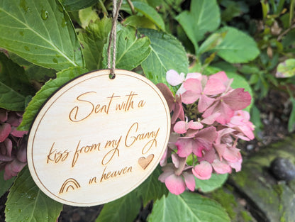 Memory Keepsake. Personalised Memorial Gift. Sympathy Wooden Sent With A Kiss From Heaven Gift. Personalised Wooden Memorial Ornament.