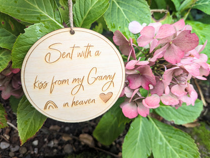 Memory Keepsake. Personalised Memorial Gift. Sympathy Wooden Sent With A Kiss From Heaven Gift. Personalised Wooden Memorial Ornament.