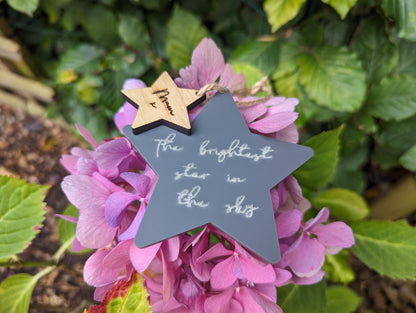 Brightest star in the sky sign. Personalised star keepsake. Personalised memorial keepsake. Keepsake for loved one. In memory of star.