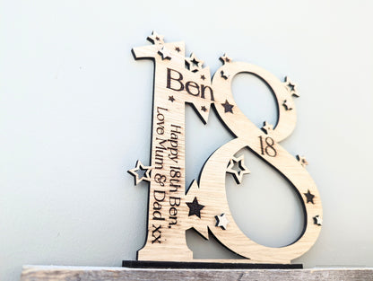 Personalised Special Birthday Number Plaque With Base - Gift for any Birthday, 16th  18th, 21st, 25th, 30th, 40th, 50th, 60th, 70th, 80th.