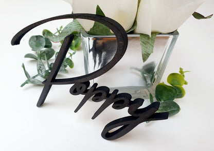 Black Scriptive Wedding Name Places - Unique Black Wedding Wooden Letters - Custom Black Wood Wedding Favours - Wedding Titles - Wood Names