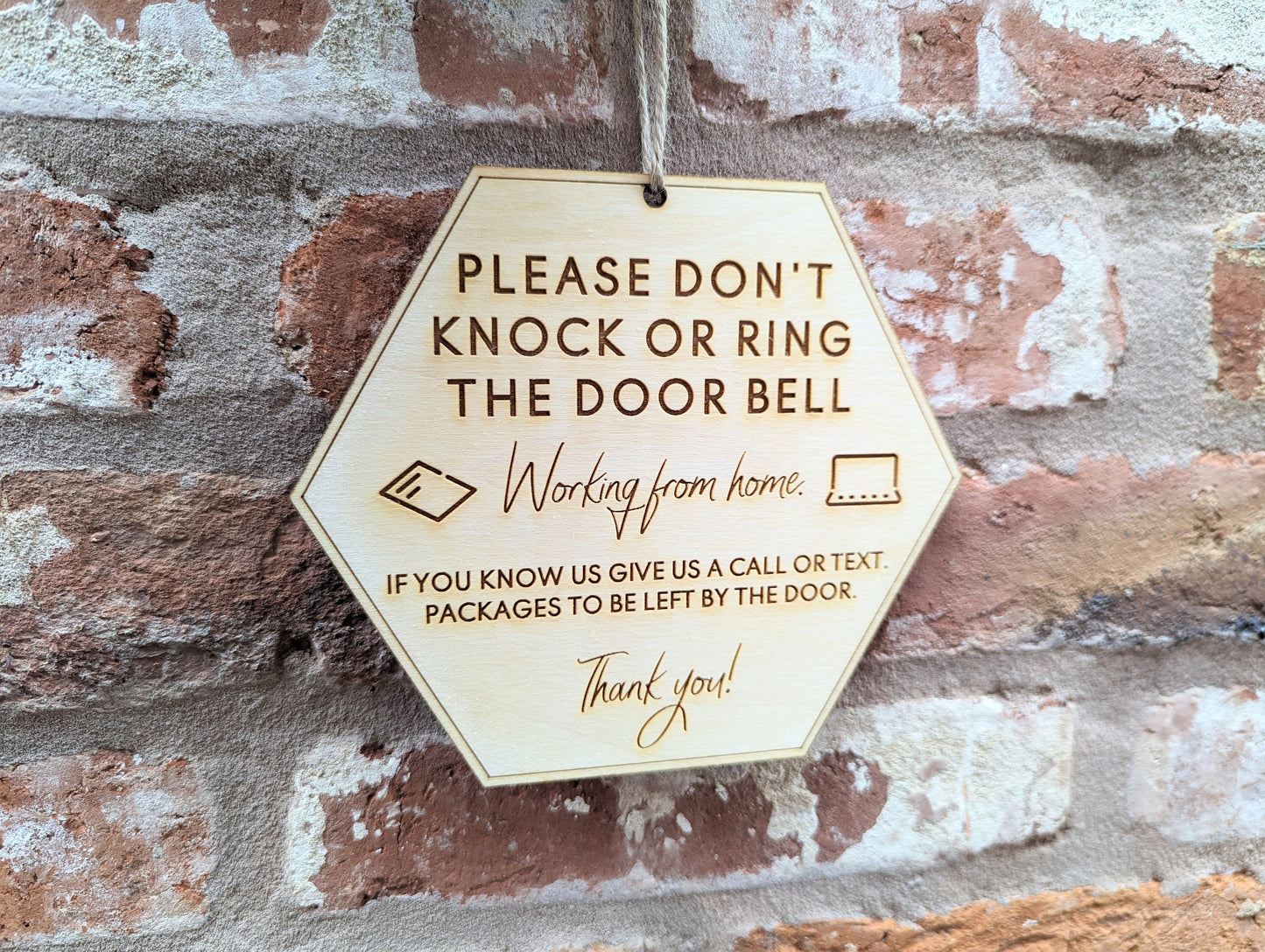 Please don't knock or ring the doorbell working from home sign. Working from home don't disturb sign. Sign for working from home don't knock