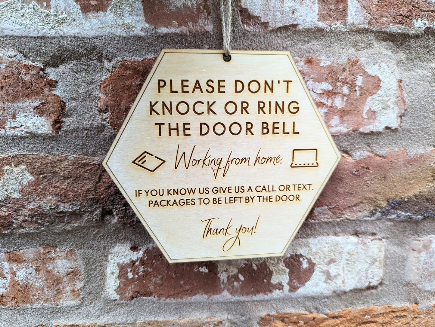 Please don't knock or ring the doorbell working from home sign. Working from home don't disturb sign. Sign for working from home don't knock