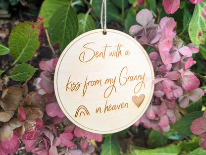 Memory Keepsake. Personalised Memorial Gift. Sympathy Wooden Sent With A Kiss From Heaven Gift. Personalised Wooden Memorial Ornament.