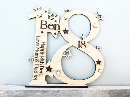 Personalised Special Birthday Number Plaque With Base - Gift for any Birthday, 16th  18th, 21st, 25th, 30th, 40th, 50th, 60th, 70th, 80th.