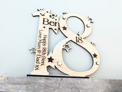 Personalised Special Birthday Number Plaque With Base - Gift for any Birthday, 16th  18th, 21st, 25th, 30th, 40th, 50th, 60th, 70th, 80th.