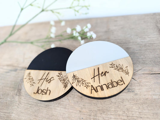 Personalised Wooden His and Her Coasters l Personalised Couples Wooden Coasters l Gift for Couples l Engagement Gift l 5th Anniversary Gift.